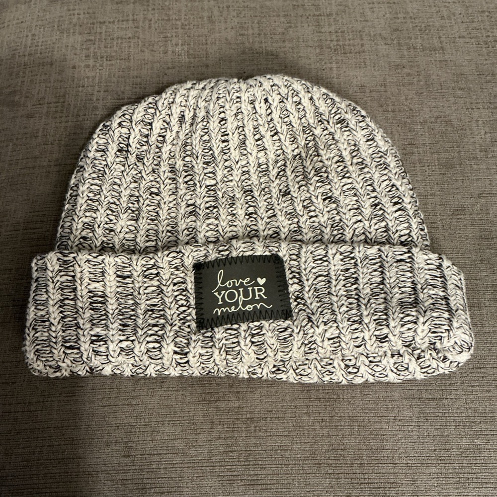 Love Your Melon Marled Knit Cuff Beanie - White & Black